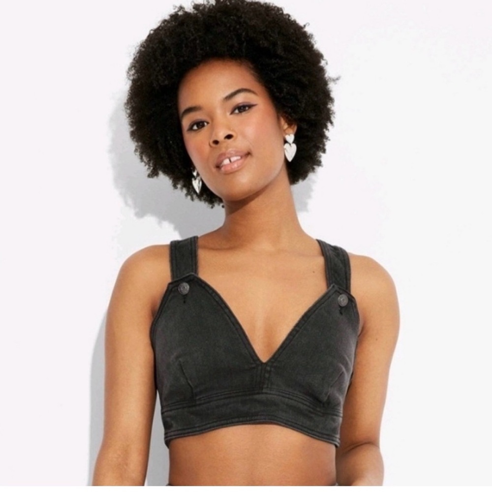 Wild fable Black V-Neck Cropped denim Tank with Wide Straps sz M - Picture 1 of 7